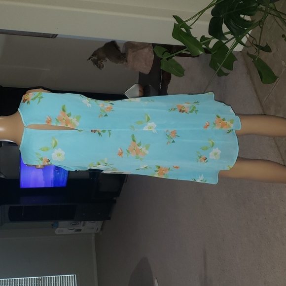 NWT Calvin Klein sleeveless shift keyhole back floral chiffon overlay - Picture 6 of 8